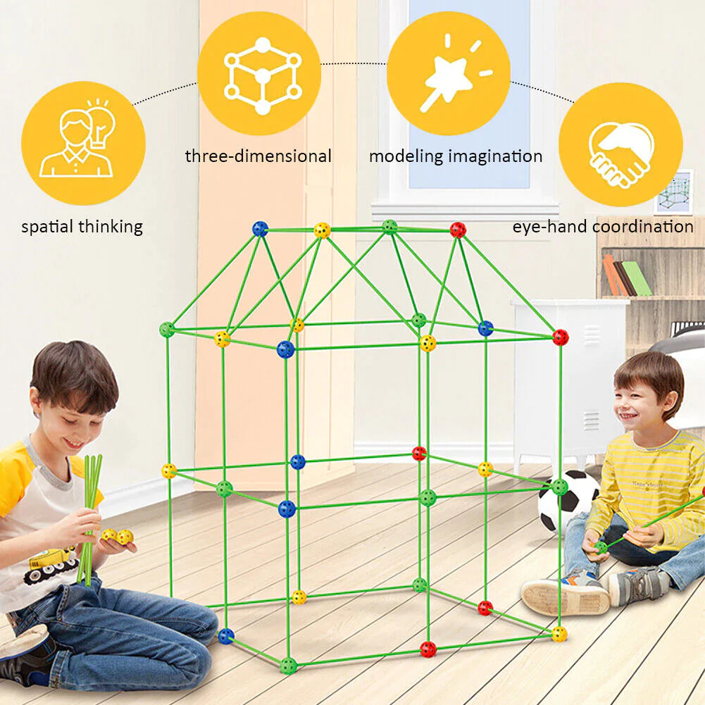 Aeroflux© Kids DIY Fort Building Kit - 72Pcs or 144Pcs DIY - Play House, Secret Base