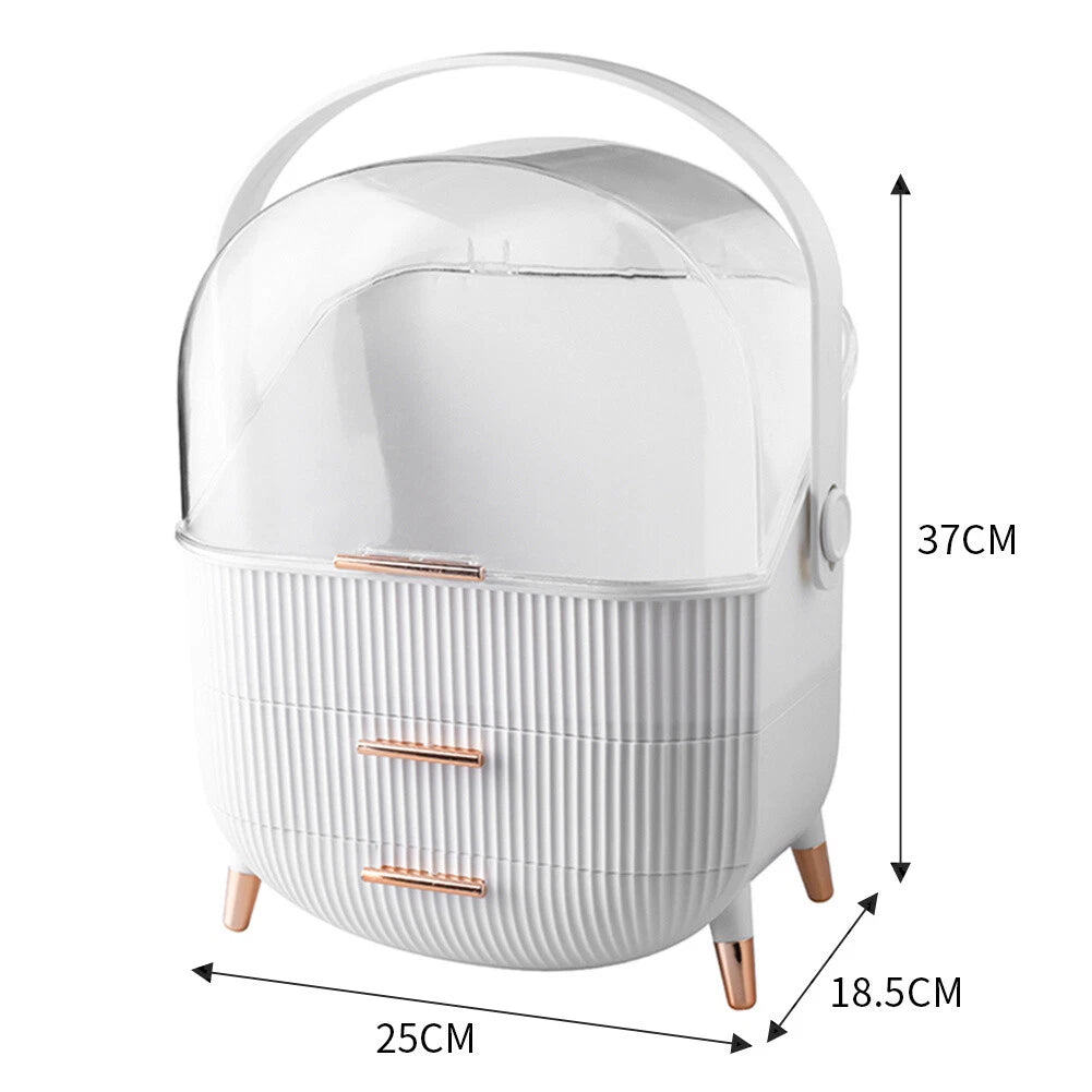 Aeroflux Luxe Cosmetic & Skincare Organiser – 3-Layer Vanity Storage Case with Drawers & Rotating Display Lid (White & Green)