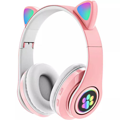 Aeroflux®Wireless Bluetooth Kids Headphones – Foldable Cat Ear Headphones with LED Lights, Built-in Mic & Volume Control