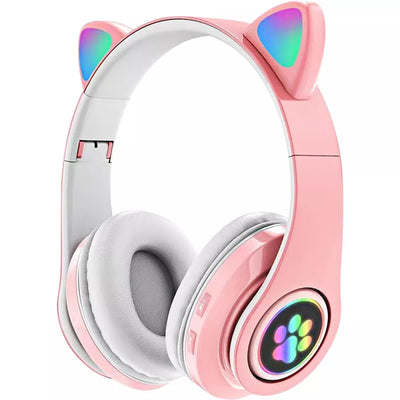 Aeroflux®Wireless Bluetooth Kids Headphones – Foldable Cat Ear Headphones with LED Lights, Built-in Mic & Volume Control