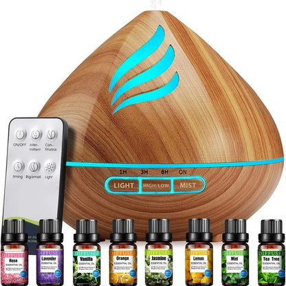 Aeroflux 500ml Aromatherapy Diffuser with 8 Essential Oils & Remote – Elegant Design, Ultra-Quiet Operation & Auto Shut-Off Safety