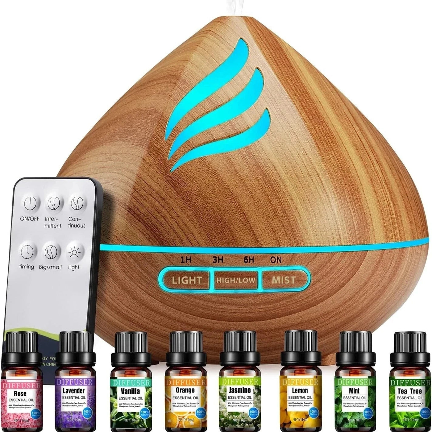 Aeroflux 500ml Aromatherapy Diffuser with 8 Essential Oils & Remote – Elegant Design, Ultra-Quiet Operation & Auto Shut-Off Safety