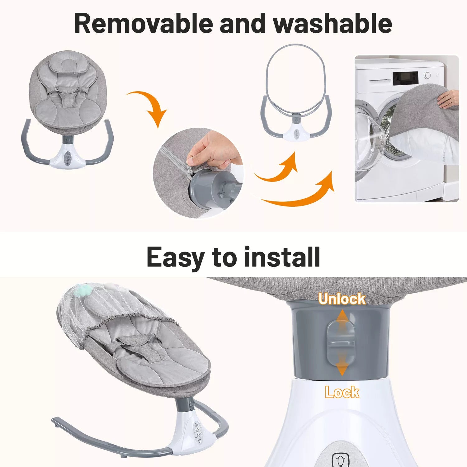 Aeroflux© Premium Bluetooth Electric Baby Swing & Bouncer