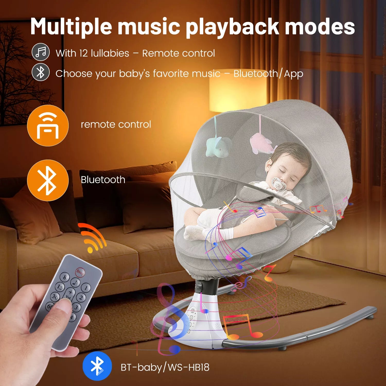 Aeroflux© Premium Bluetooth Electric Baby Swing & Bouncer