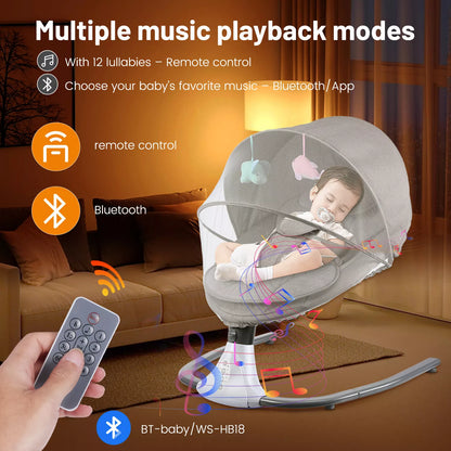 Aeroflux© Premium Bluetooth Electric Baby Swing & Bouncer