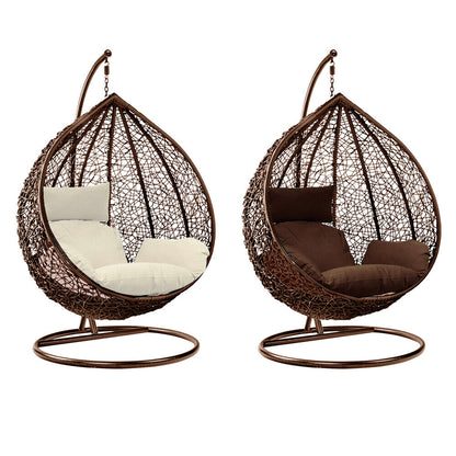 Aeroflux© Luxury Rattan Swing Egg Chair with Premium Cushions DP1