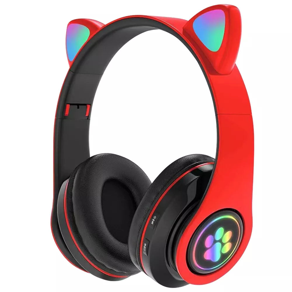 Aeroflux®Wireless Bluetooth Kids Headphones – Foldable Cat Ear Headphones with LED Lights, Built-in Mic & Volume Control