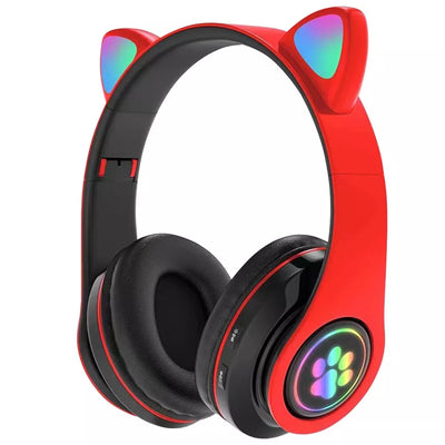 Aeroflux®Wireless Bluetooth Kids Headphones – Foldable Cat Ear Headphones with LED Lights, Built-in Mic & Volume Control