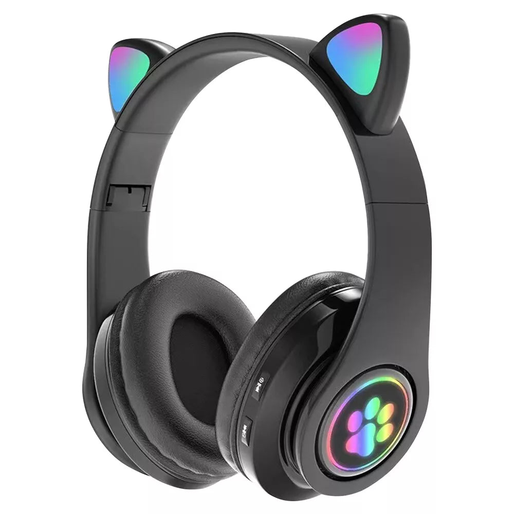 Aeroflux®Wireless Bluetooth Kids Headphones – Foldable Cat Ear Headphones with LED Lights, Built-in Mic & Volume Control