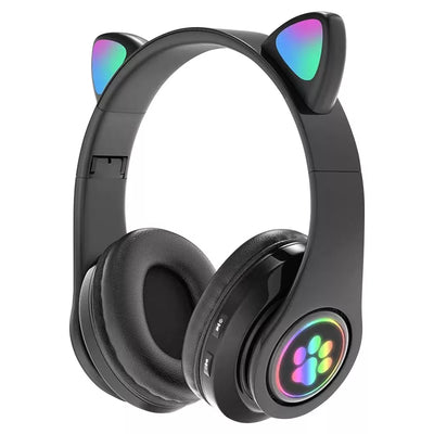 Aeroflux®Wireless Bluetooth Kids Headphones – Foldable Cat Ear Headphones with LED Lights, Built-in Mic & Volume Control