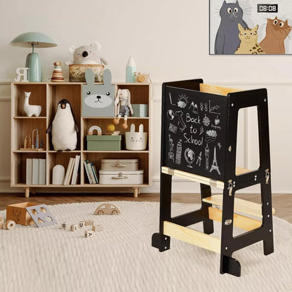 Aeroflux 3-in-1 Toddler Learning Tower with Safety Rail, Mini Desk & Chalkboard