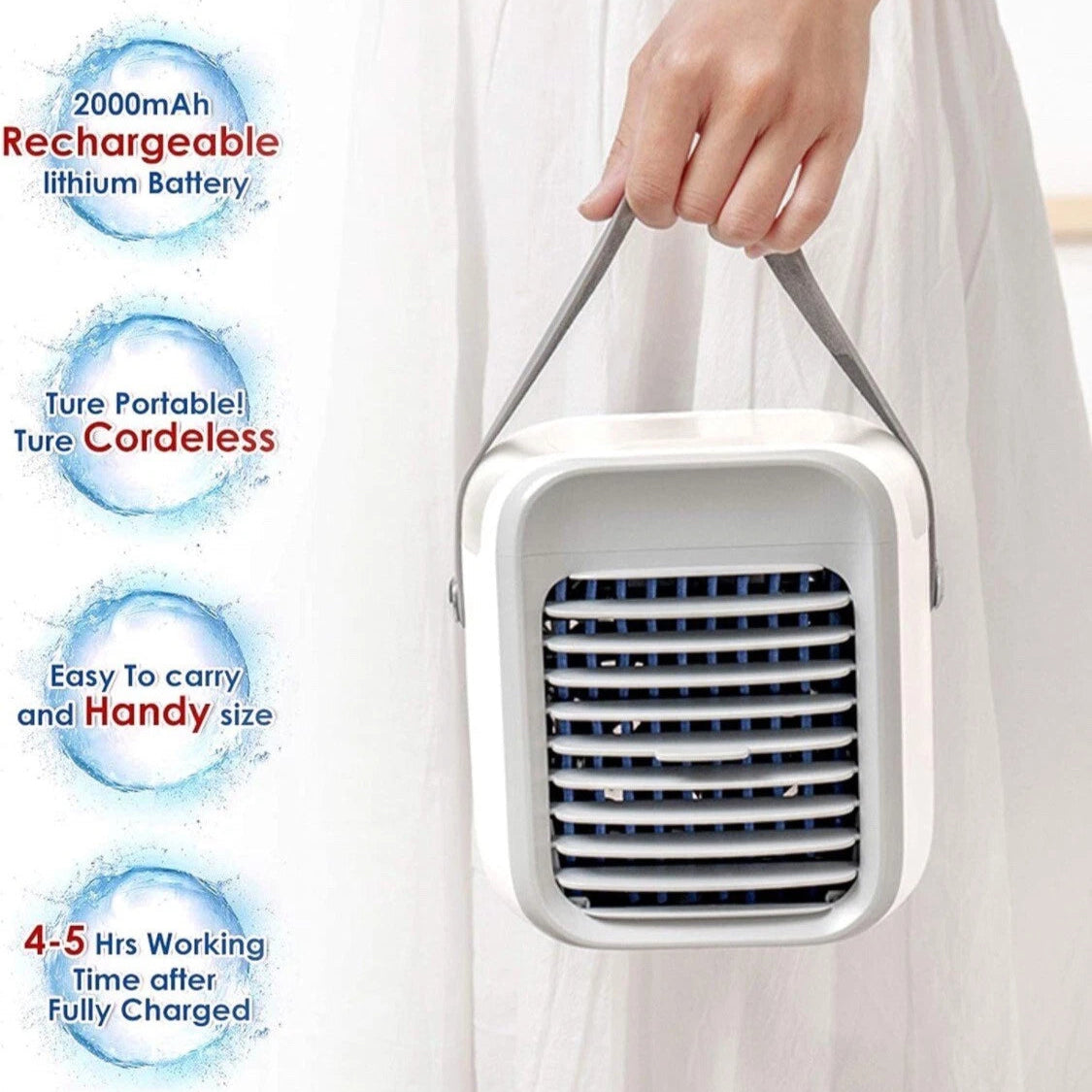 Aeroflux Ultra Mini 3-in-1 Rechargeable Personal Air Conditioner – Air Cooler, Humidifier & Purifier with LED Mood Light