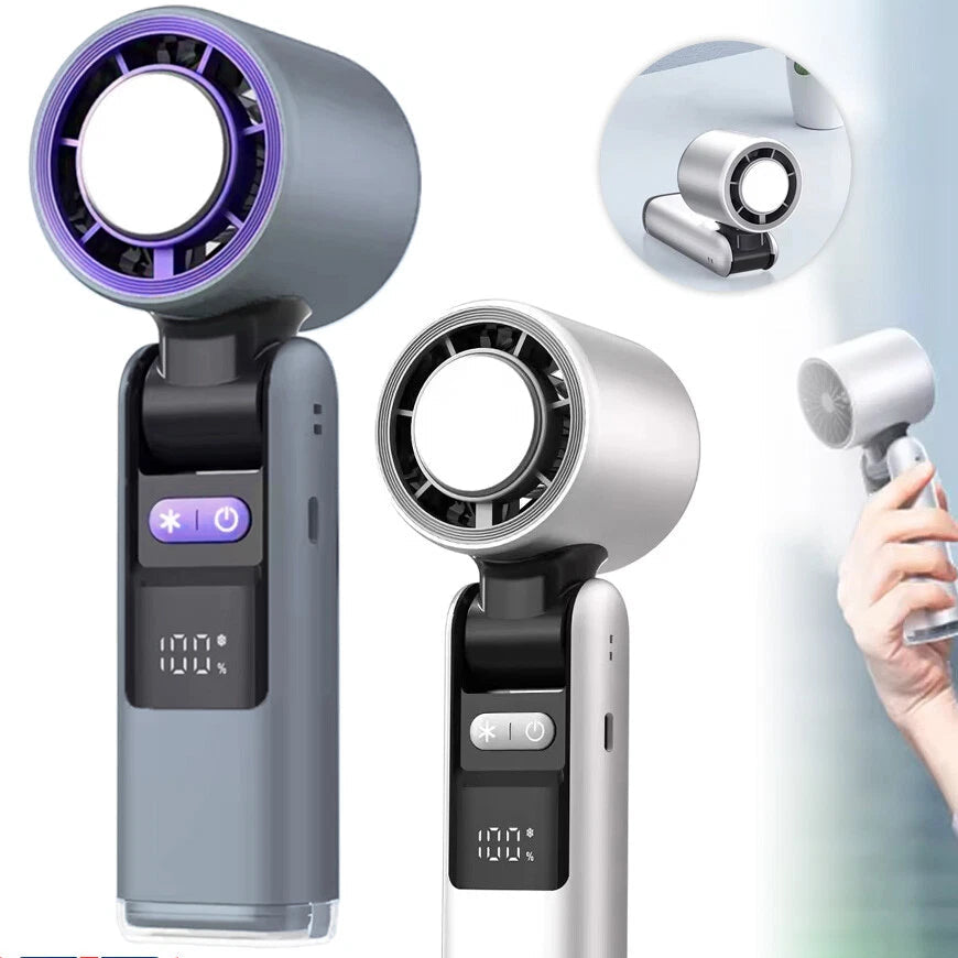 Aeroflux Portable Handheld Turbo Fan – USB Rechargeable with Ice Cooling Plate and Digital Display