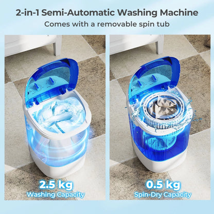 Aeroflux© Compact Portable Mini Washing Machine – Dual Wash & Spin with 2.5kg Capacity