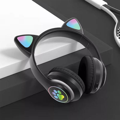Aeroflux®Wireless Bluetooth Kids Headphones – Foldable Cat Ear Headphones with LED Lights, Built-in Mic & Volume Control