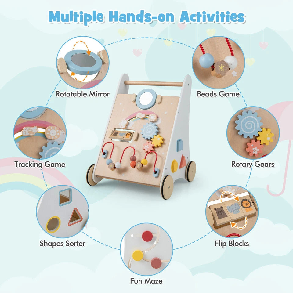 Aeroflux® Premium Wooden Baby Walker – 10-in-1 Learning Activity Center
