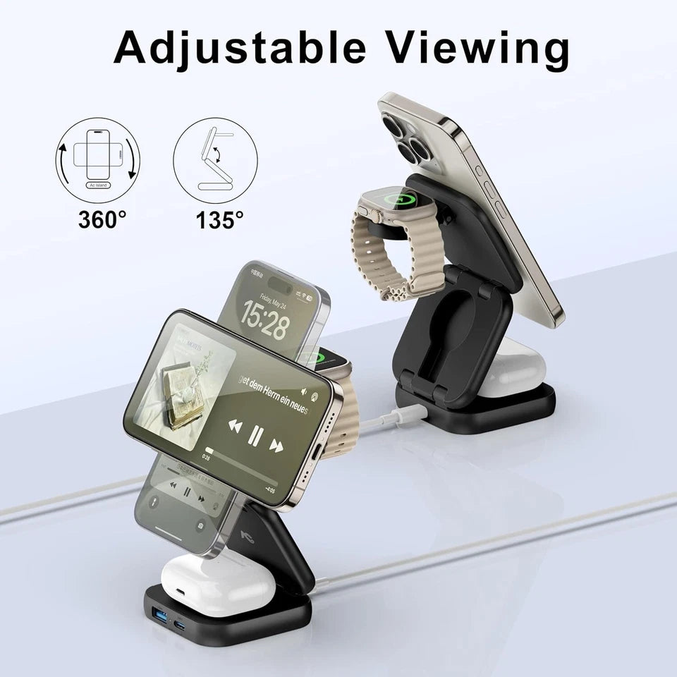 AeroFlux 5-in-1 Foldable MagSafe Wireless Charger | Travel Stand for iPhone, Watch & AirPods