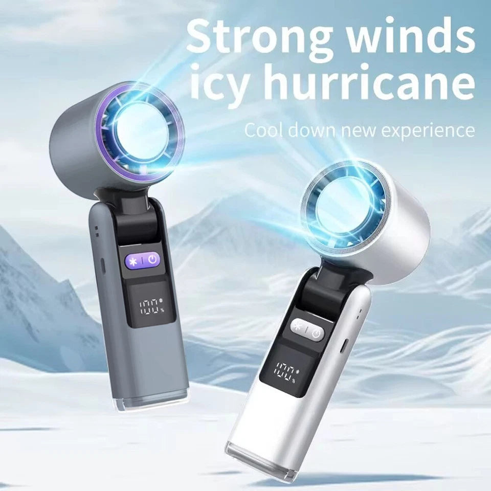 Aeroflux Portable Handheld Turbo Fan – USB Rechargeable with Ice Cooling Plate and Digital Display