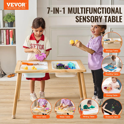 Aeroflux Kids Sensory Table with Storage Bins – Natural Wood Play and Learning Station