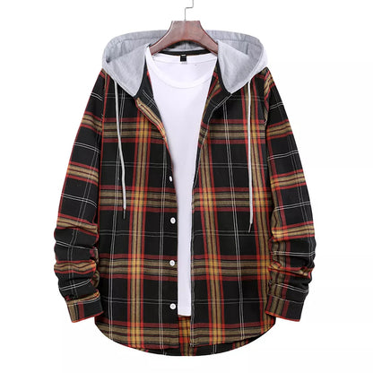 Aeroflux© Men's Hooded Flannel Shirt Jacket — Premium Plaid Style for Modern Men