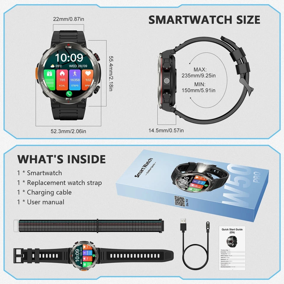 Aeroflux W50 Pro Series – Rugged Smartwatch for Men