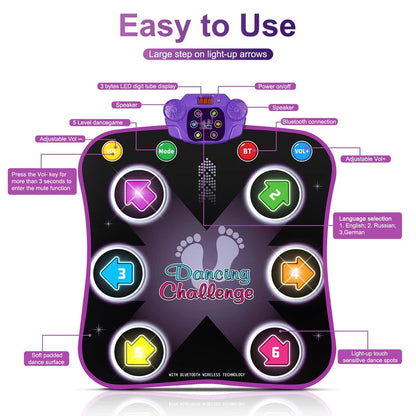 Aeroflux Bluetooth Dance Mat – LED Musical Play Pad for Kids (Ages 3–10)
