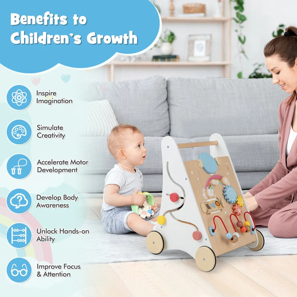 Aeroflux® Premium Wooden Baby Walker – 10-in-1 Learning Activity Center