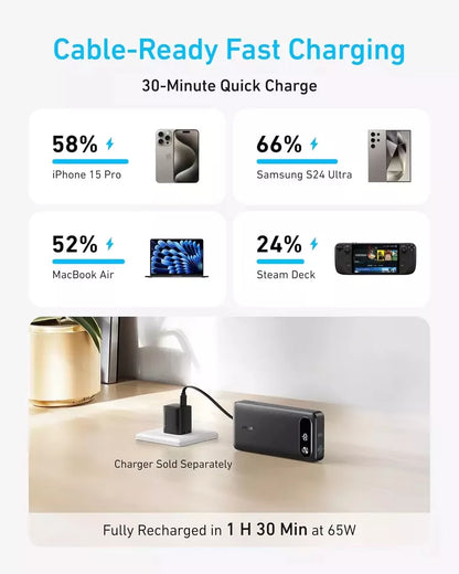 AeroFlux® 20,000mAh Ultra-Fast Charging Power Bank – Built-in USB-C Cable & 87W Max Output