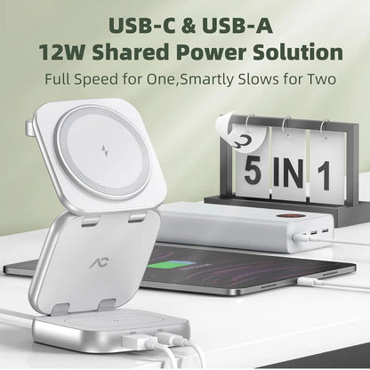 AeroFlux 5-in-1 Foldable MagSafe Wireless Charger | Travel Stand for iPhone, Watch & AirPods