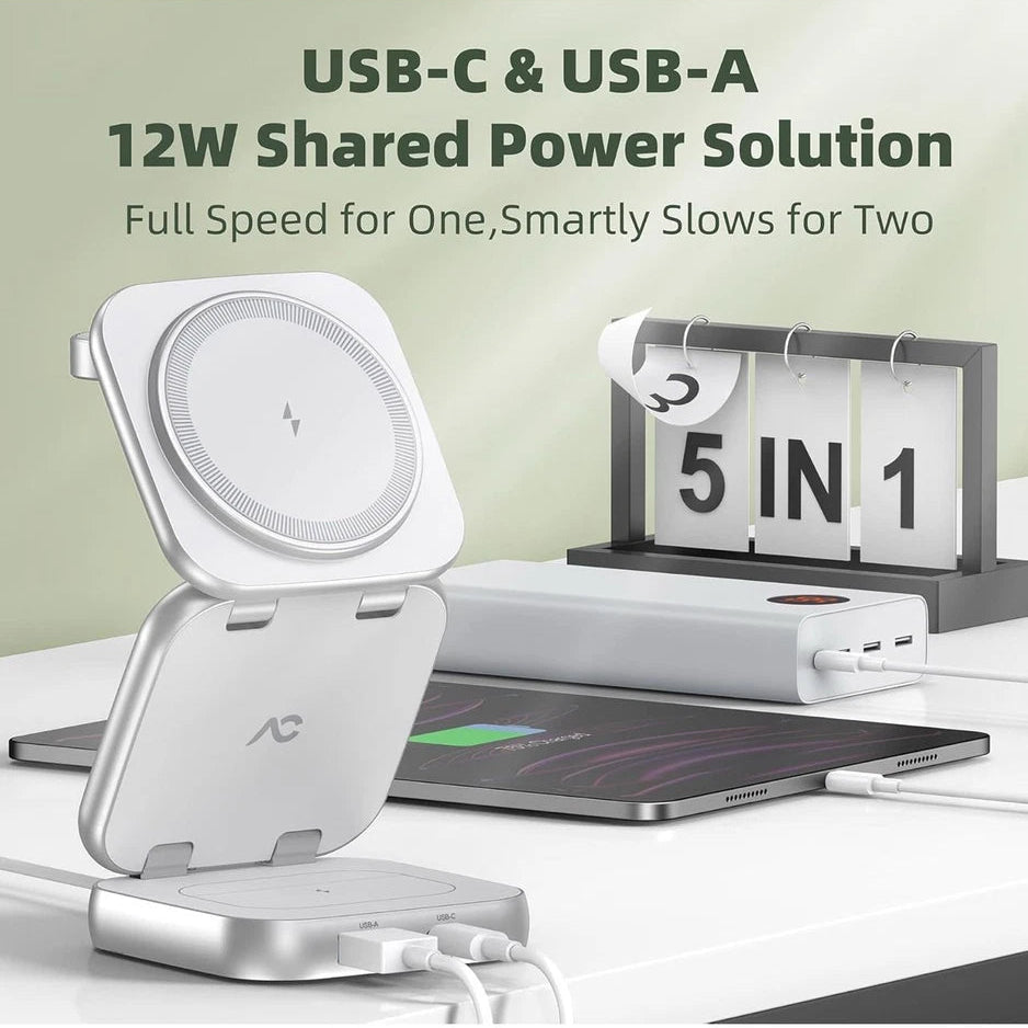 AeroFlux 5-in-1 Foldable MagSafe Wireless Charger | Travel Stand for iPhone, Watch & AirPods