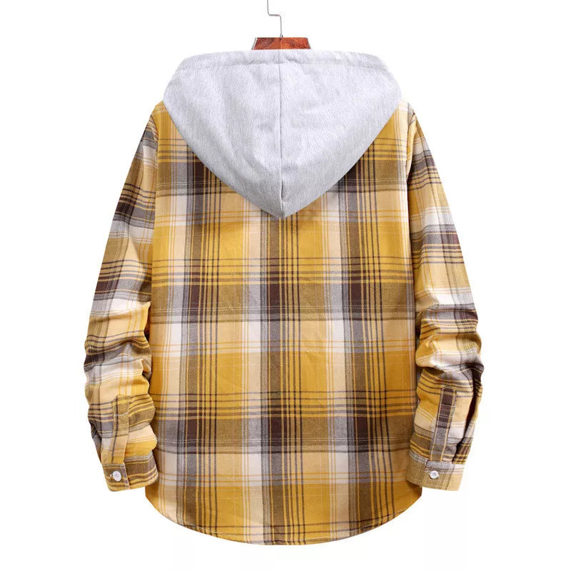 Aeroflux© Men's Hooded Flannel Shirt Jacket — Premium Plaid Style for Modern Men