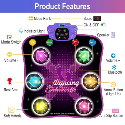 Aeroflux Bluetooth Dance Mat – LED Musical Play Pad for Kids (Ages 3–10)