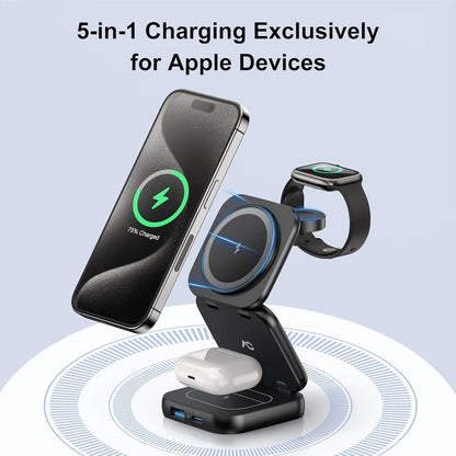 AeroFlux 5-in-1 Foldable MagSafe Wireless Charger | Travel Stand for iPhone, Watch & AirPods