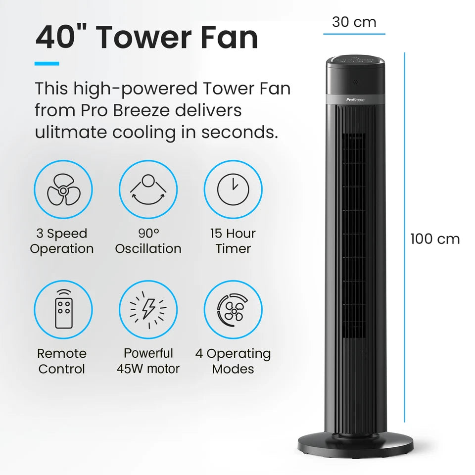 AeroFlux 40" Bladeless Tower Fan – Smooth, Silent, Smart Cooling