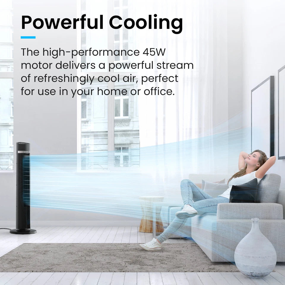 AeroFlux 40" Bladeless Tower Fan – Smooth, Silent, Smart Cooling