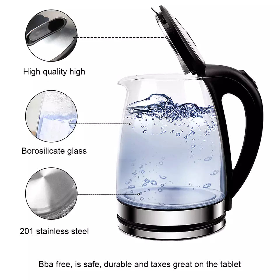 Aeroflux® UltraBoil Electric Kettle – 1.8L, 3000W | Rapid Boil, Auto Shut-Off, Borosilicate Glass, Stainless Steel Filter
