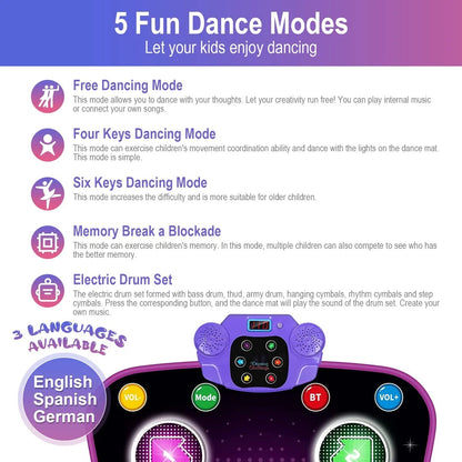 Aeroflux Bluetooth Dance Mat – LED Musical Play Pad for Kids (Ages 3–10)