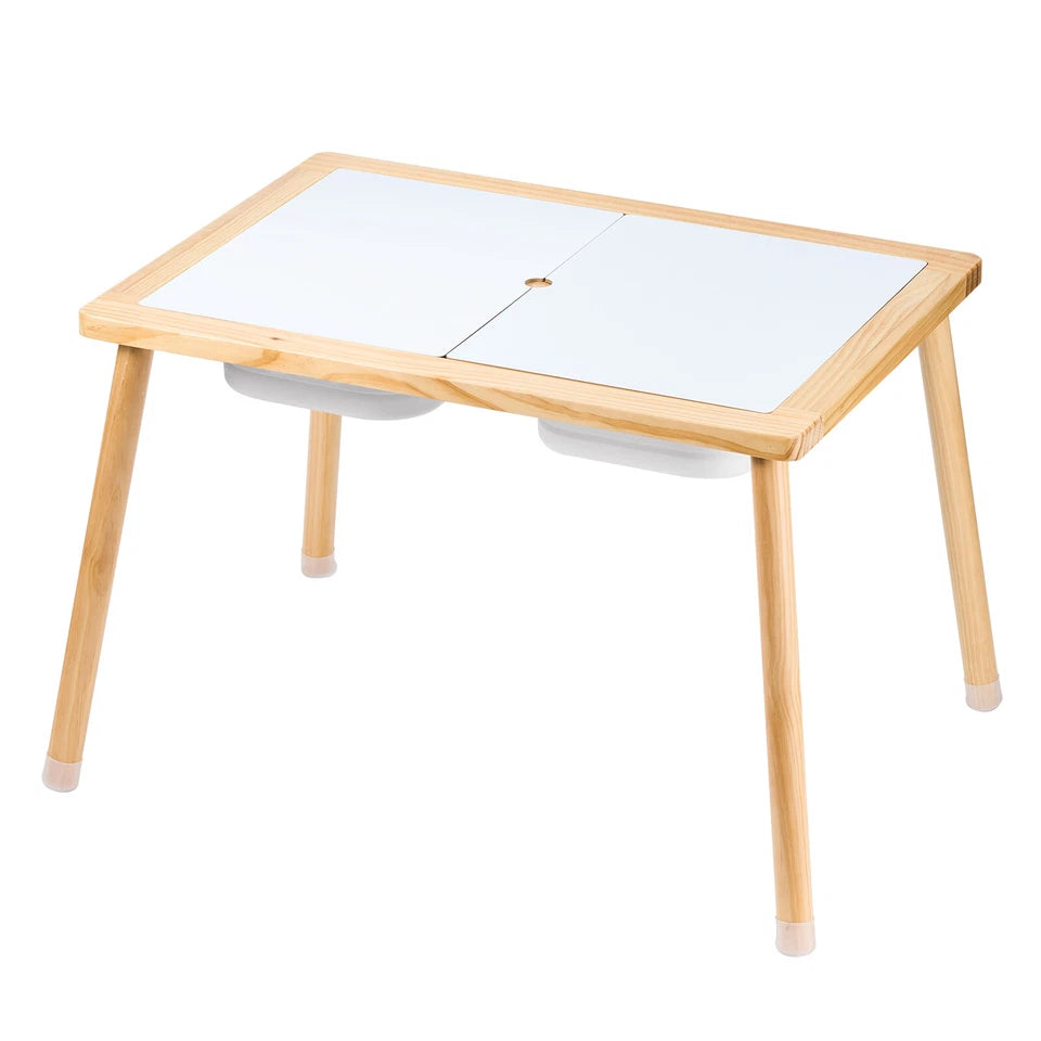 Aeroflux Kids Sensory Table with Storage Bins – Natural Wood Play and Learning Station