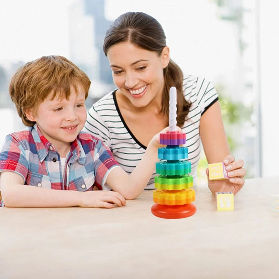 Aeroflux Baby Spinning Toy – Rainbow Stacking Sensory Spin Gears