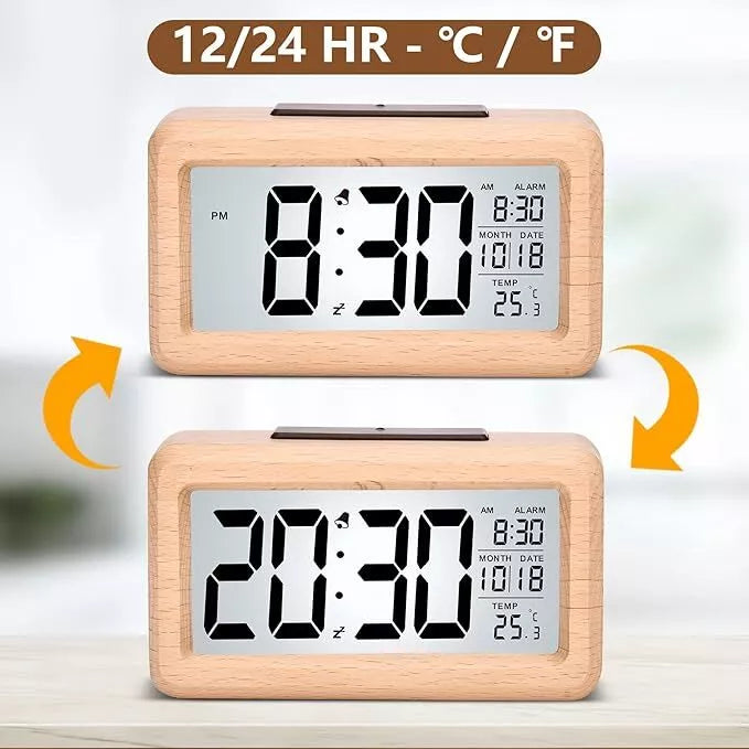 Aeroflux Lumina Wooden Digital Alarm Clock – Stylish, Smart & Functional