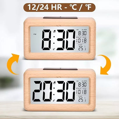 Aeroflux Lumina Wooden Digital Alarm Clock – Stylish, Smart & Functional