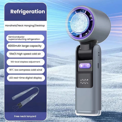Aeroflux Portable Handheld Turbo Fan – USB Rechargeable with Ice Cooling Plate and Digital Display
