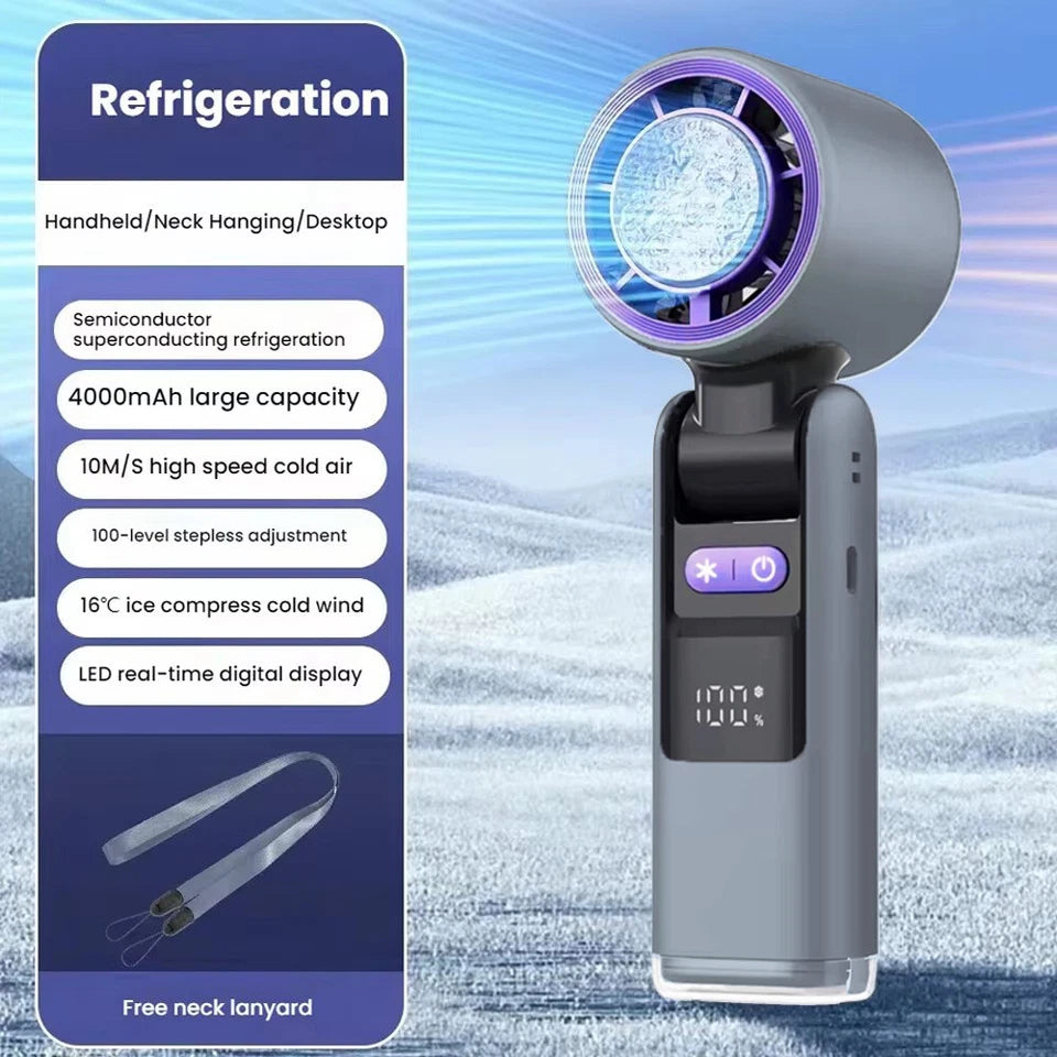 Aeroflux Portable Handheld Turbo Fan – USB Rechargeable with Ice Cooling Plate and Digital Display