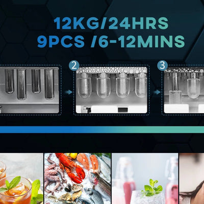 Aeroflux Countertop Ice Maker – 12kg Daily Output, Fast Ice in 6-12 Minutes