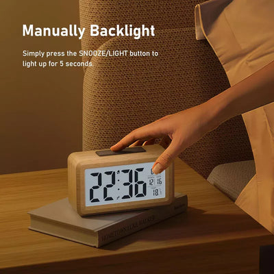 Aeroflux Lumina Wooden Digital Alarm Clock – Stylish, Smart & Functional