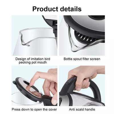 Aeroflux® UltraBoil Electric Kettle – 1.8L, 3000W | Rapid Boil, Auto Shut-Off, Borosilicate Glass, Stainless Steel Filter