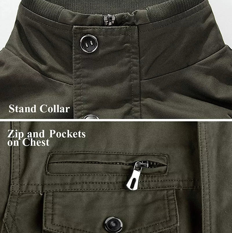 Aeroflux Men’s Cargo Military Tactical Jacket – Cotton Bomber Style Combat Coat