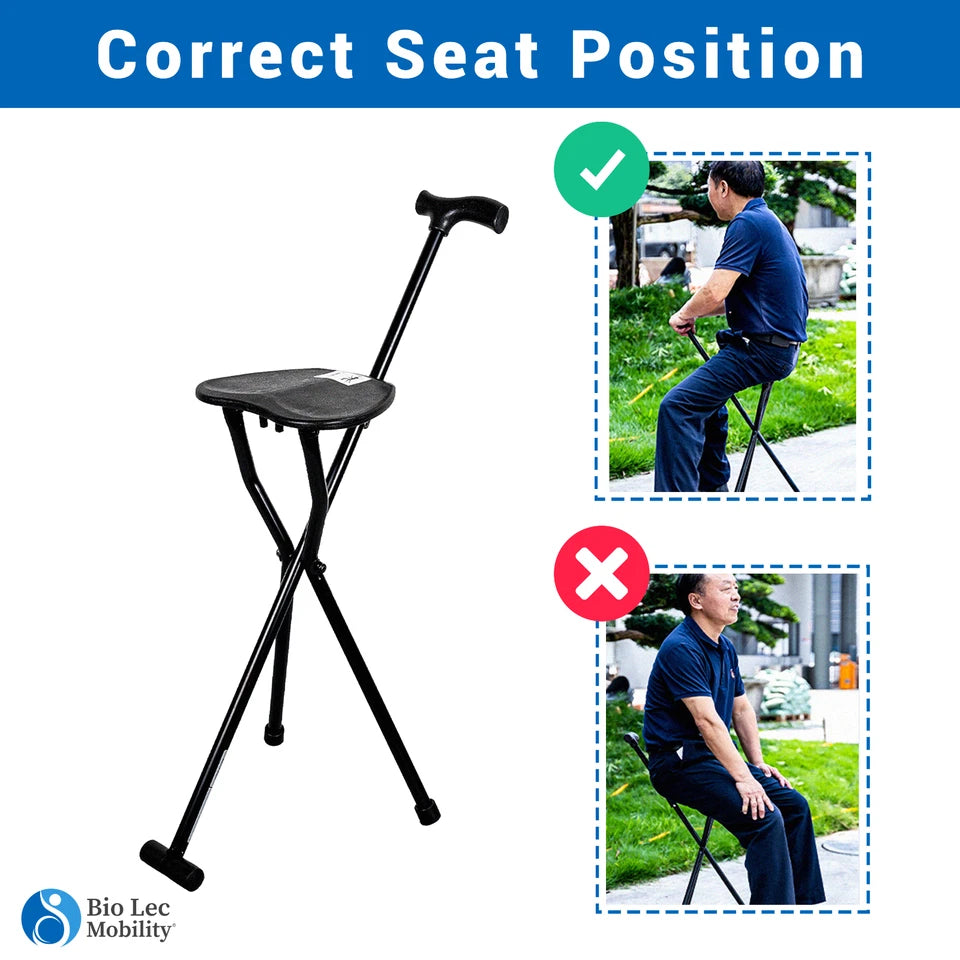 AeroFlux Foldable Cane with Seat — 3-Leg Steady Walking Stick for Comfort & Mobility