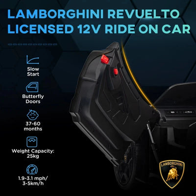 Aeroflux® Lamborghini Licensed Kids Electric Ride-On Car – Butterfly Doors, Remote Control, Music & Lights (Ages 3–8)