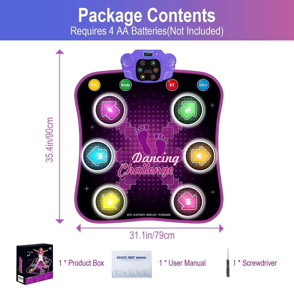Aeroflux Bluetooth Dance Mat – LED Musical Play Pad for Kids (Ages 3–10)